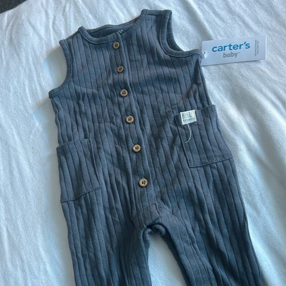 NWT Carter Baby Blue Ribbed‎ Jumpsuit Size 3 M